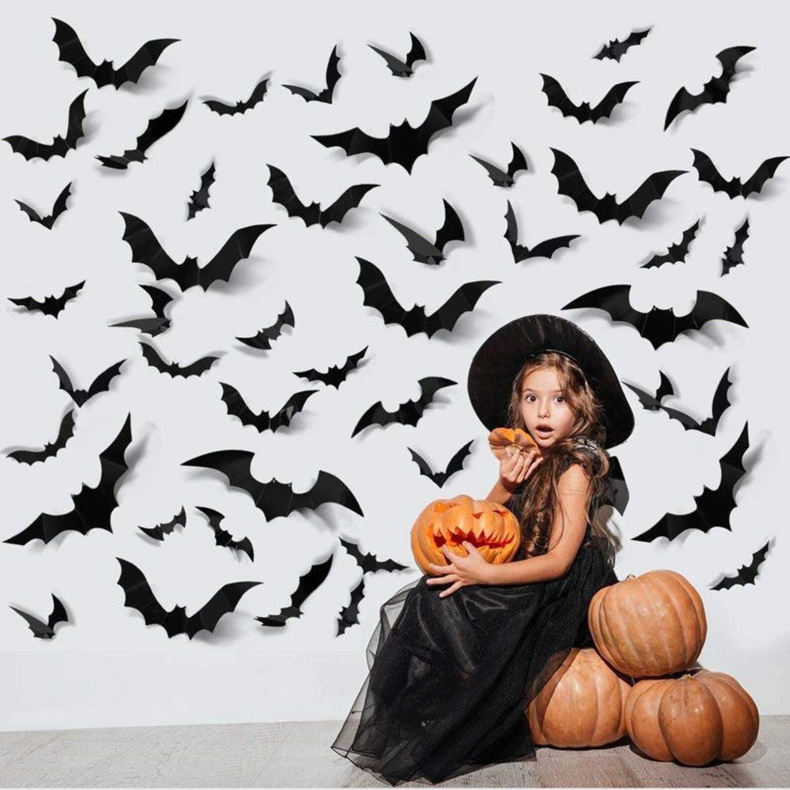 120 Pcs Halloween Bats Wall Décor, Wall Hanging 4 Size Waterproof Black Spooky Bats, Halloween P... | Etsy (US)