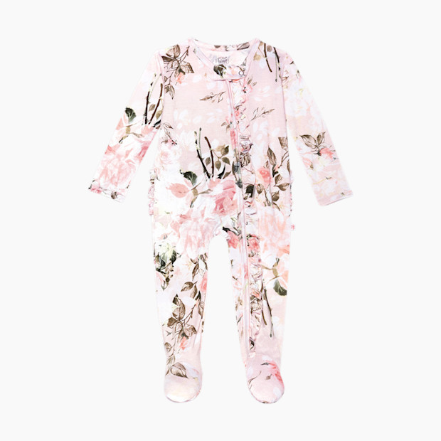 Posh Peanut Footie Ruffled Zippered One Piece in Vintage Rose Pink Size 0-3 Months | Viscose | Babylist