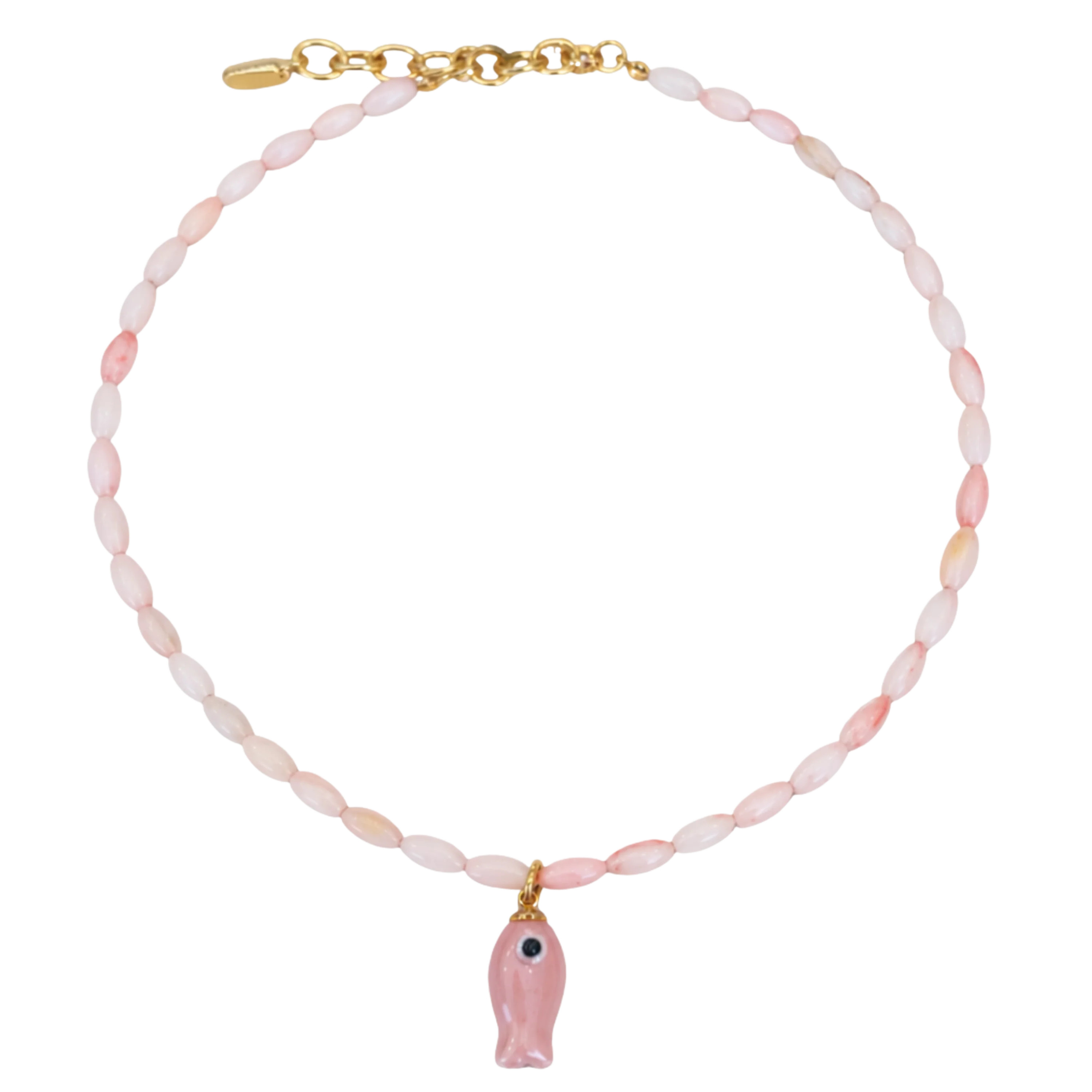 Light Pink Beaded Fish Necklace | Logan Tay