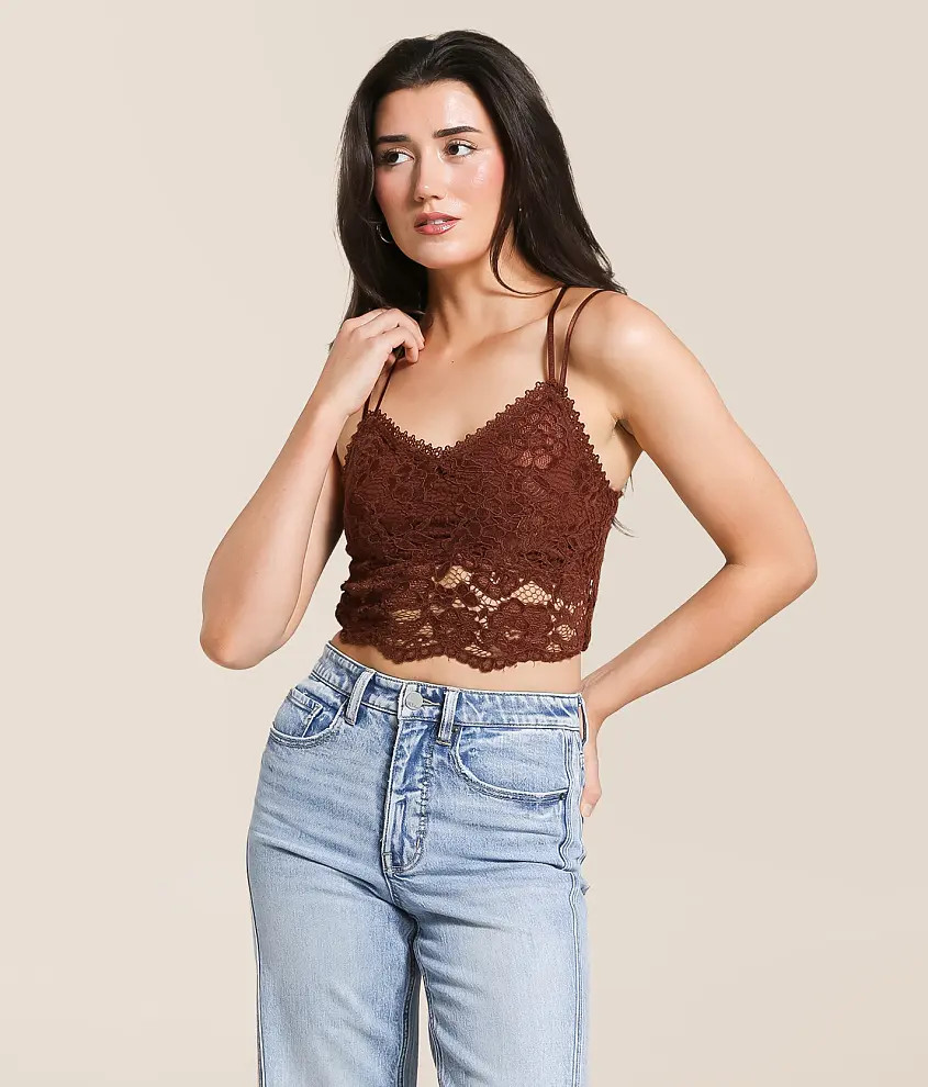 Flocked Floral Lace Bralette | Buckle