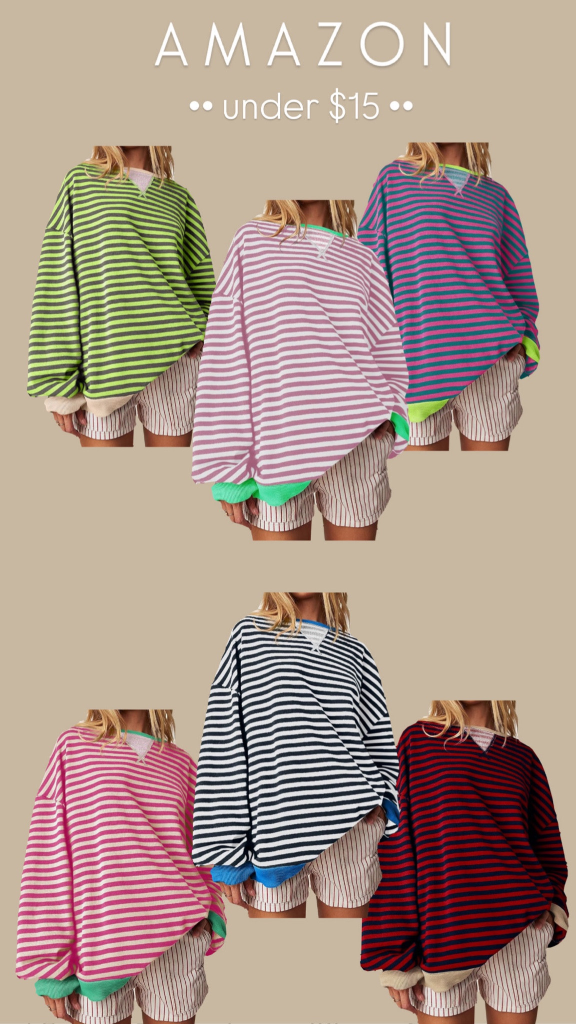 The tops are currently all marked down to UNDER $15 at Amazon! The fit true to size. I'm 5'7" and 135 ish and I ordered a small and it's oversized!!!!!!!!! Grab your fave colors! It washes well and the material is great quality!! 

Amazon deals 

 tip! If you click follow and subscribe you'll get alerts when things that you heart drop in price and restock! 😱❤️👏🏼👏🏼🔥💯  

#LTKGiftGuide #LTKSaleAlert #LTKStyleTip