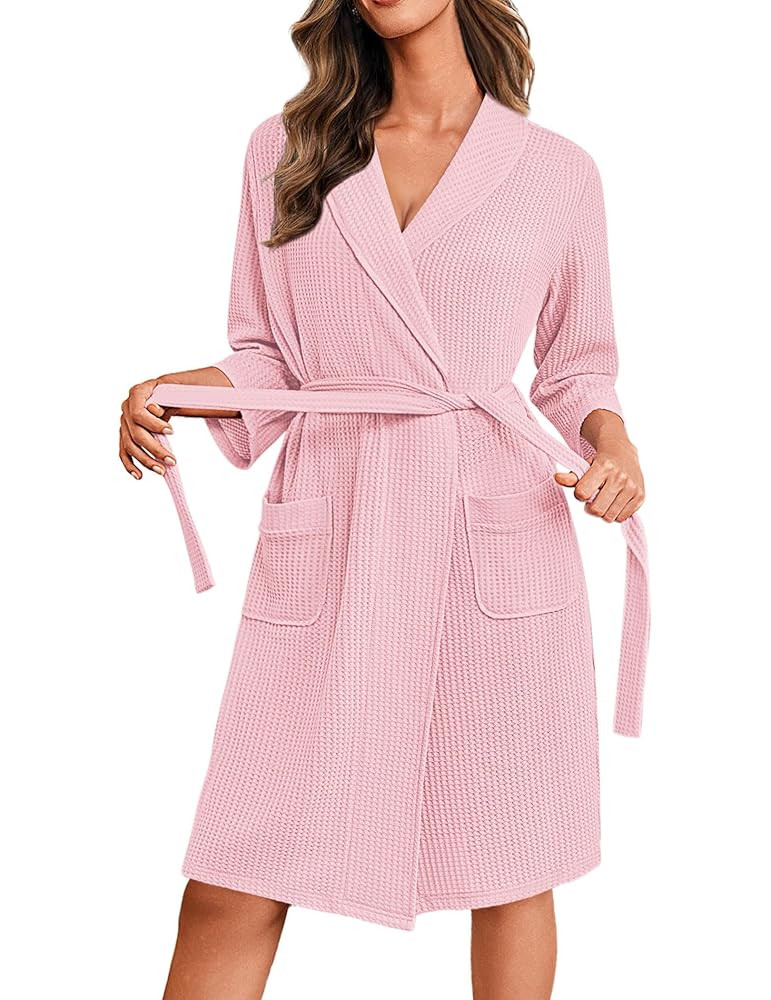 Ekouaer Robes for Women Waffle Knit Bathrobe Lightweight Kimono Robe Knee Length Loungewear with ... | Amazon (US)
