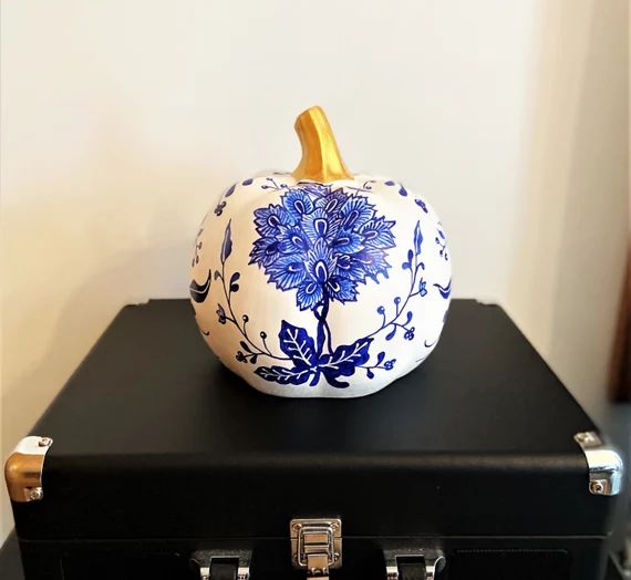 Hand Painted Ceramic Pumpkin Chinoiserie Pumpkin Blue & - Etsy | Etsy (US)