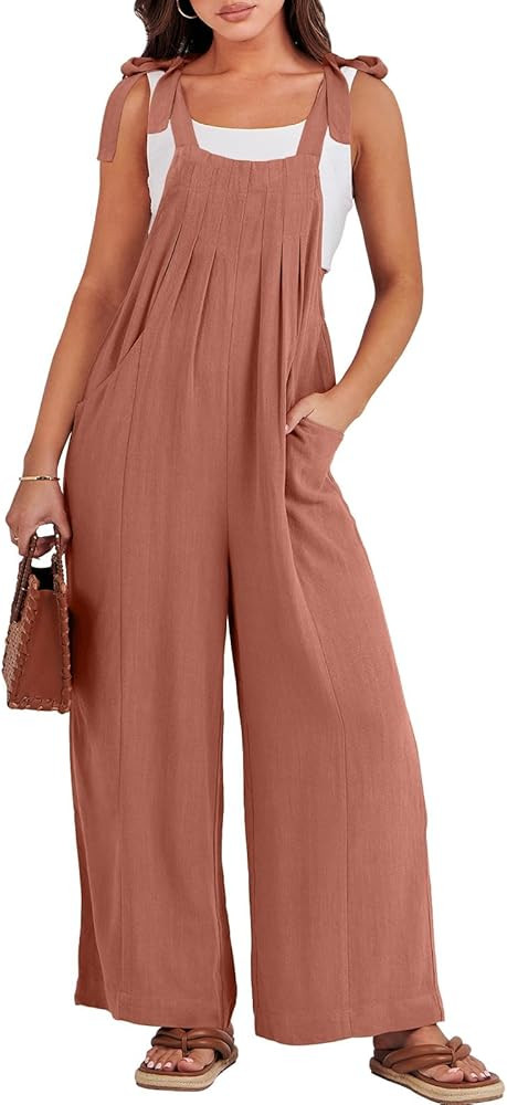 ANRABESS Women's Overalls Jumpsuit Casual Loose Sleeveless Adjustable Tie Straps Bib Wide Leg Rom... | Amazon (US)