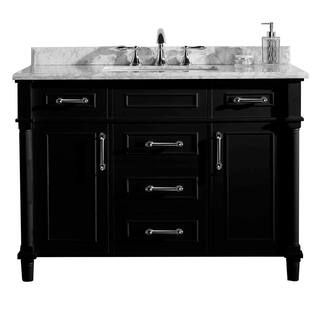 Home Decorators Collection Aberdeen 48 in. W x 22 in. D Vanity in Black with Carrara Marble Top w... | The Home Depot