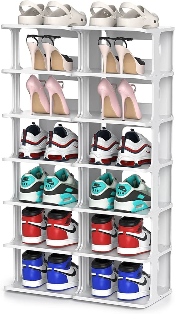 ZOINLIY Stackable Shoe Rack for Small Space, 7 Tiers 2 Columns Shoe Rack Organizer for Closet, Be... | Amazon (US)