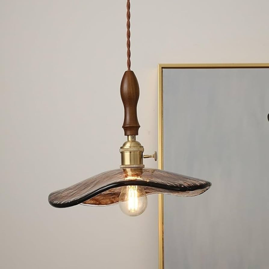 Farmhouse Glass Pendant Light, Walnut Japanese Wabi-Sabi Style Chandeliers, Adjustable Height Vin... | Amazon (US)