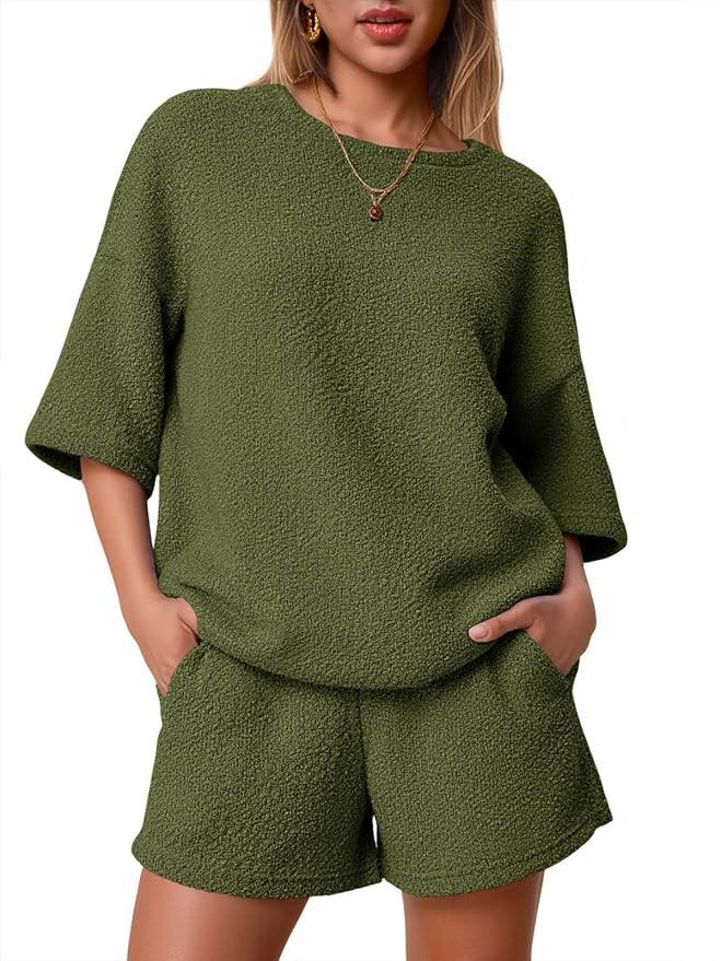 Tankaneo Womens 2 Piece Outfits Lounge Sets 3/4 Sleeve Oversized Tops and Elastic Waist Shorts Pa... | Amazon (US)