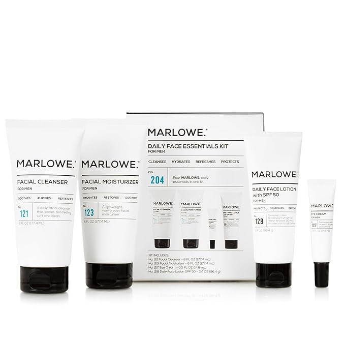 MARLOWE. Mens Skin Care Set, No. 204 Daily Essential Face Kit, No. 121 Facial Cleanser, No. 123 F... | Amazon (US)