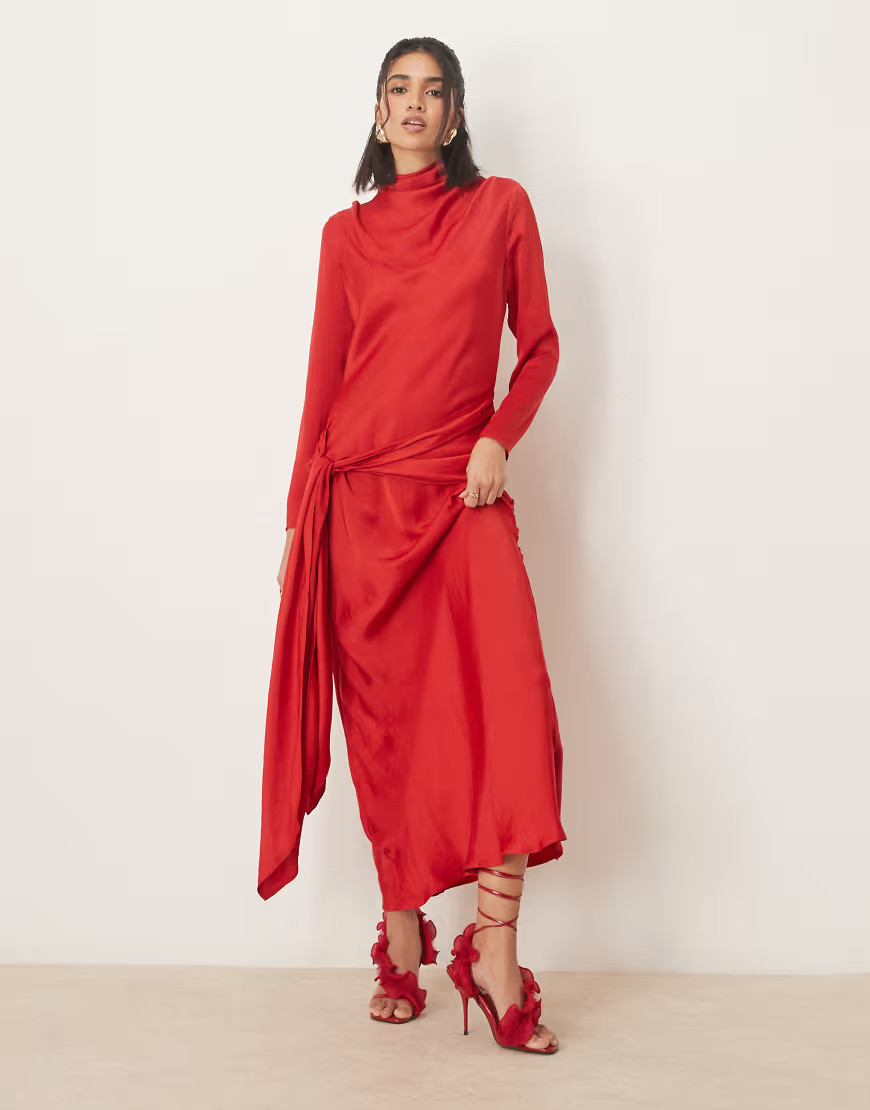 ASOS DESIGN – Langärmliges Maxikleid in Rot mit Bindedetail | ASOS (Global)