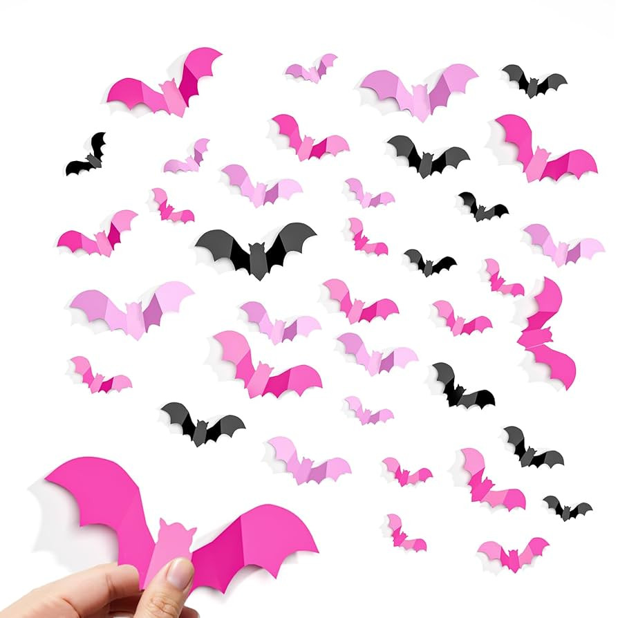 Pink Halloween Decor, Spooky Halloween Party Supplies Stickers, 3D Bats Wall Decal, Cute Hallowee... | Amazon (US)