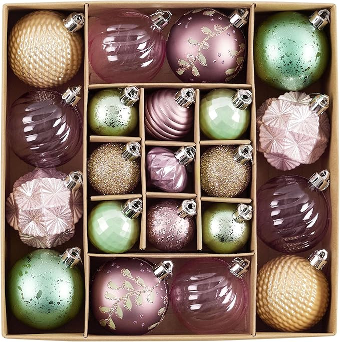 DecorbyHannah Christmas Ornaments Decorations,21ct Green Pink Christmas Tree Ornaments Set, Shatt... | Amazon (US)