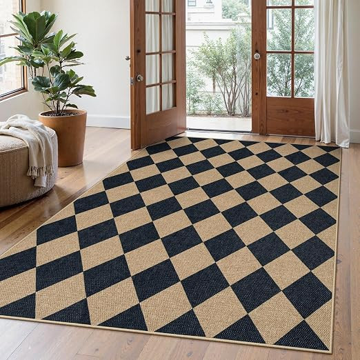 Lahome Checkered Easy Jute 5x7 Area Rugs, Washable Outdoor Patio Rug for Living Room Diamond Indo... | Amazon (US)