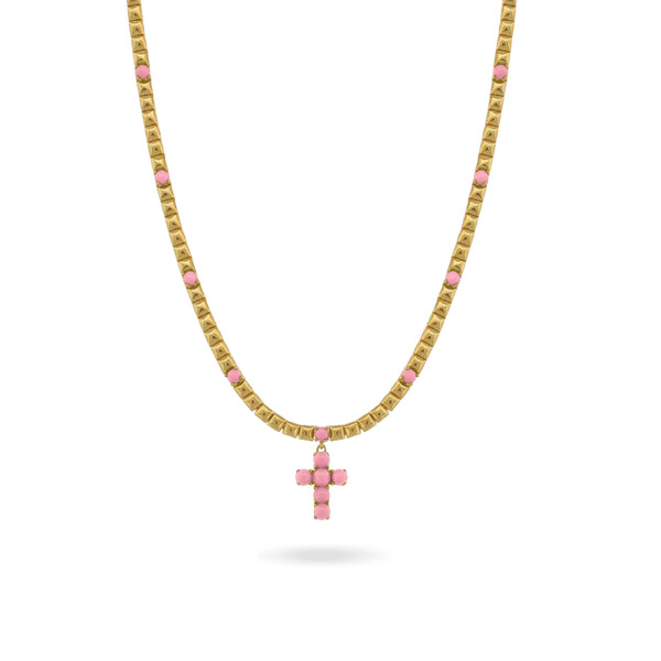Pink Enamel Cross Necklace | IceLink
