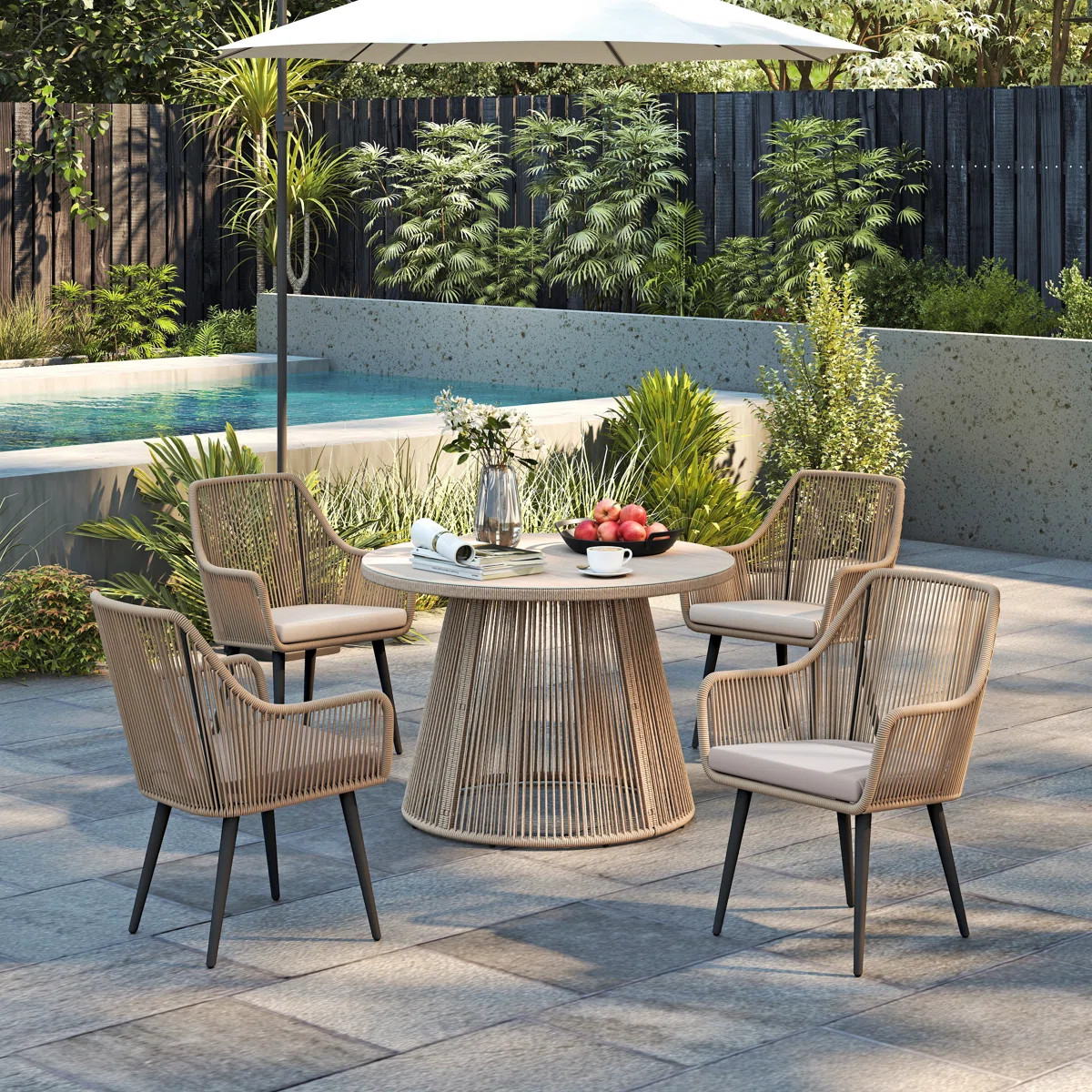Outdoor Round 4 - Person 43.3" Long Dining Set With Cushions | Wayfair North America