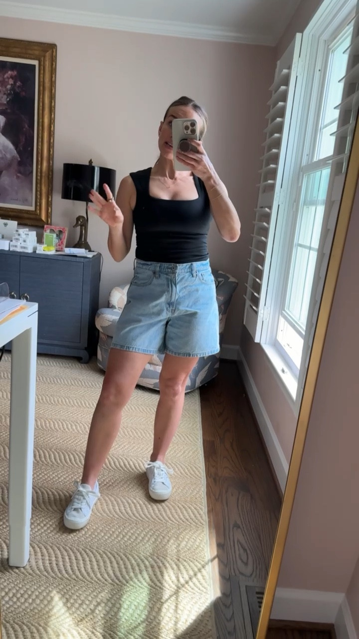 Relaxed jean shorts for moms. These have a 6” inseam so they’re longer than most jean shorts, but I like the retro fit. I sized up when I ordered these since I was newly postpartum, and I prefer the looser fit. Size up if you’re on the fence! 

#LTKSeasonal #LTKOver40