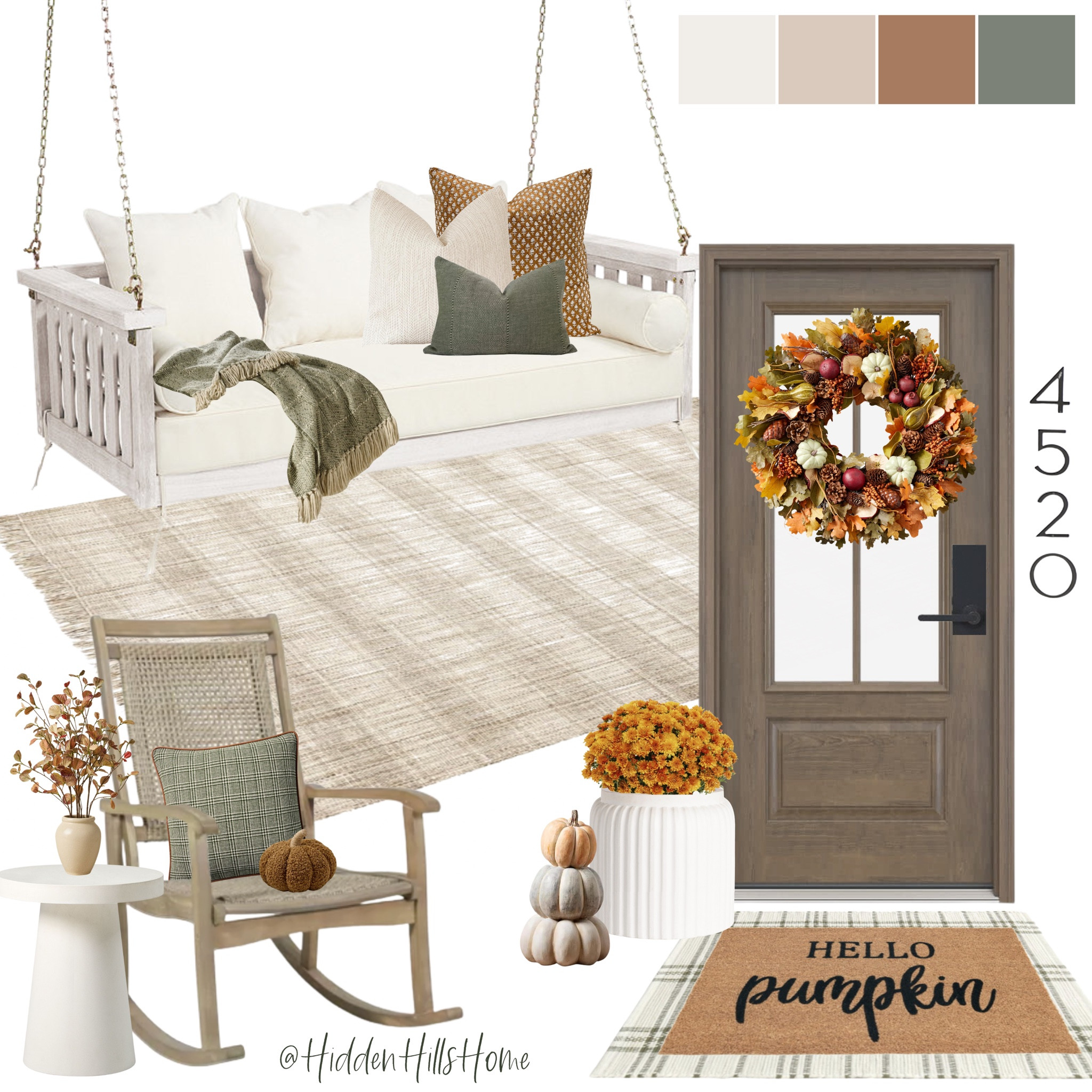 Fall front porch decor ideas! Fall doormat, fall wreath, fall home decor inspiration, fall pillows, fall moodboard, seasonal home decor, porch design #fall 

#LTKStyleTip #LTKHome #LTKSeasonal