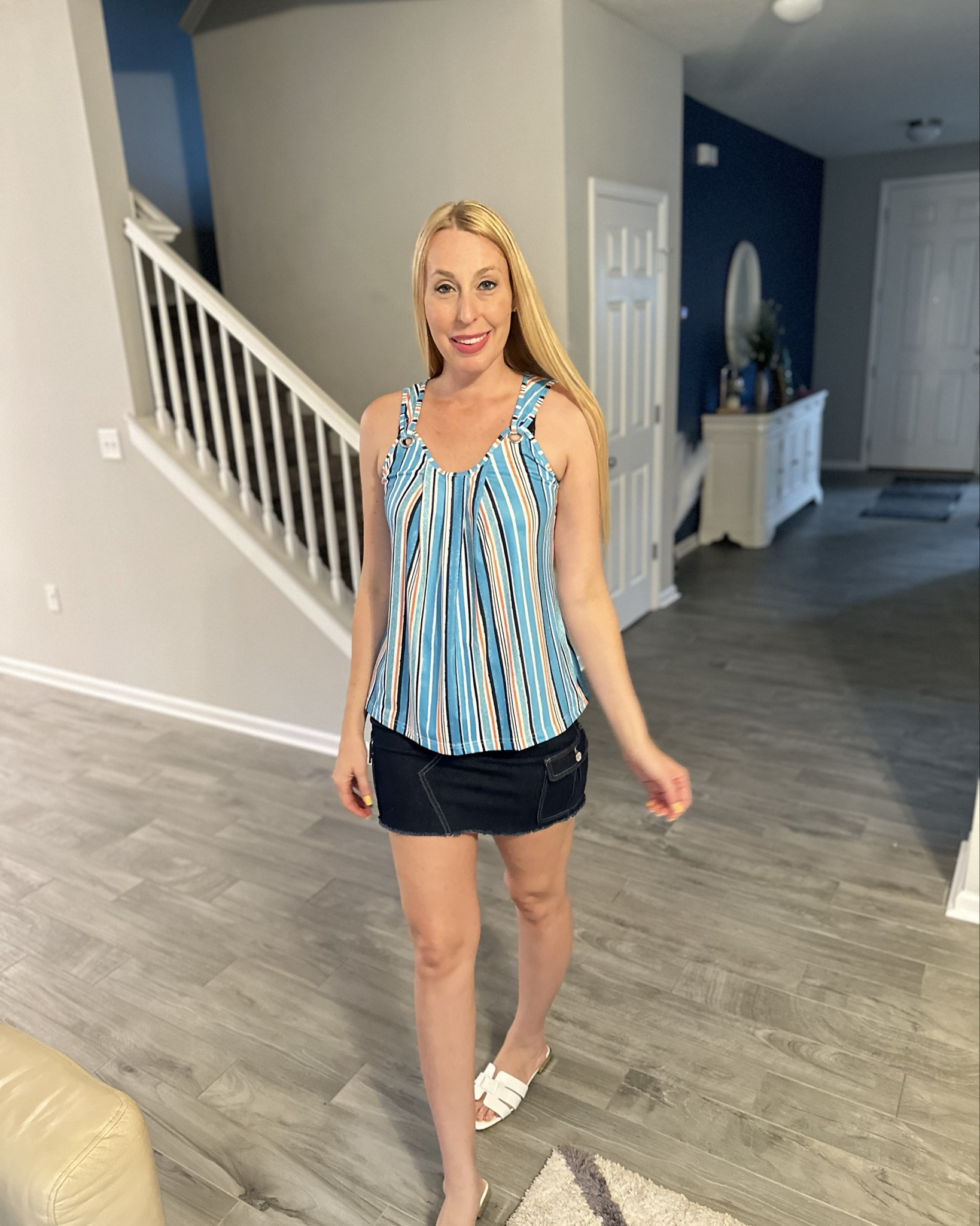 Summer striped top and mini denim skirt
🩵 I love the fun details in this top
🩵 wearing size small in both 
🩵 mini skirt does not have stretch in the waist 

#LTKFindsUnder50 #LTKStyleTip #LTKVideo
