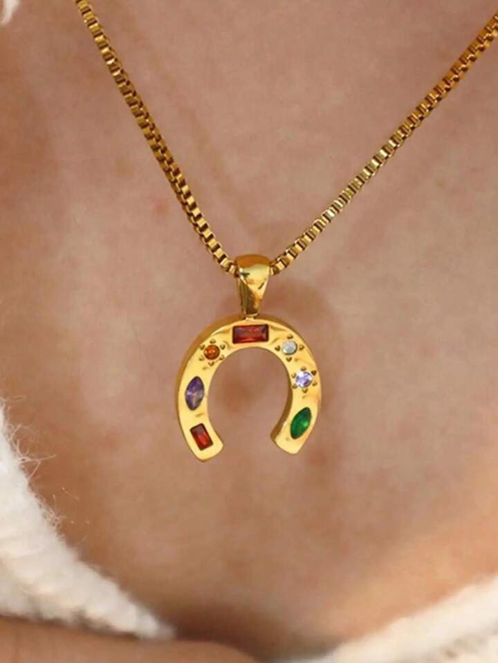 1pc Lucky Golden Rainbow CZ Horseshoe Charms For Necklaces Women Teen Girls Maximalist Aesthetic ... | SHEIN