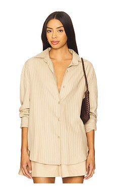 FAITHFULL THE BRAND En Vau Oversized Shirt in Pinstripe Fawn White from Revolve.com | Revolve Clothing (Global)