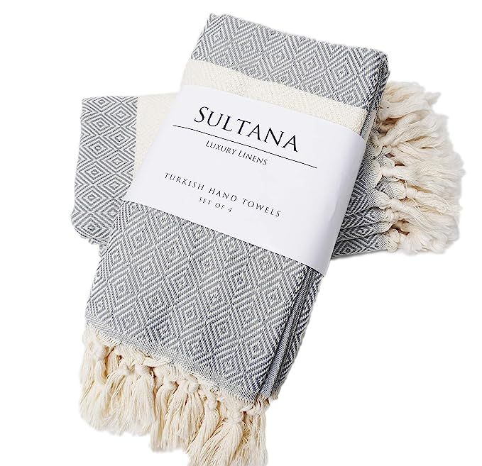 Sultana Luxury Linens Turkish Hand Towels Set of 4 |Eco-Friendly Peshtemal |100% Turkish Cotton| ... | Amazon (US)