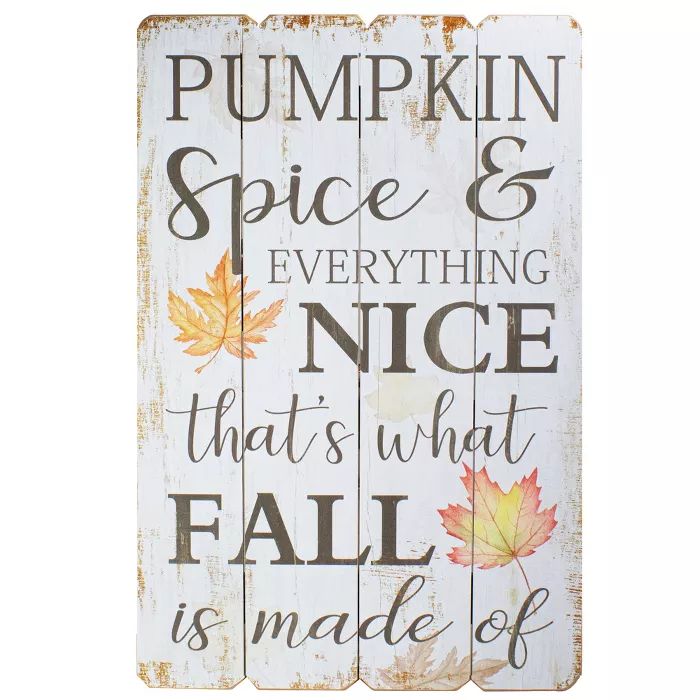 Northlight 23.5” White-Washed Pumpkin Spice Everything Nice Fall Wooden Hanging Wall Sign | Target