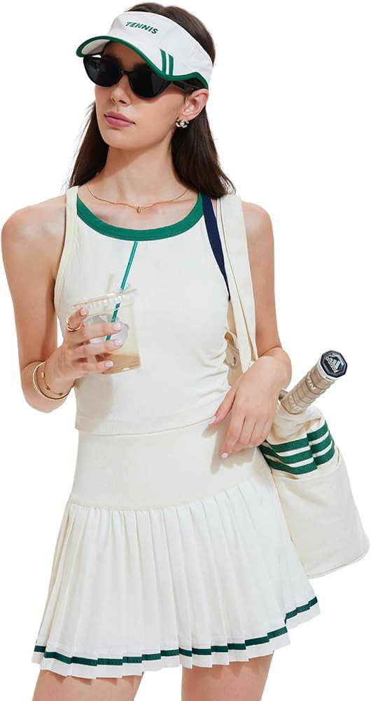 Tennis Skirt Set for Women 2 Piece Racerback Tank Top Golf Dress Activewear for Outfit Pickleball... | Amazon (US)