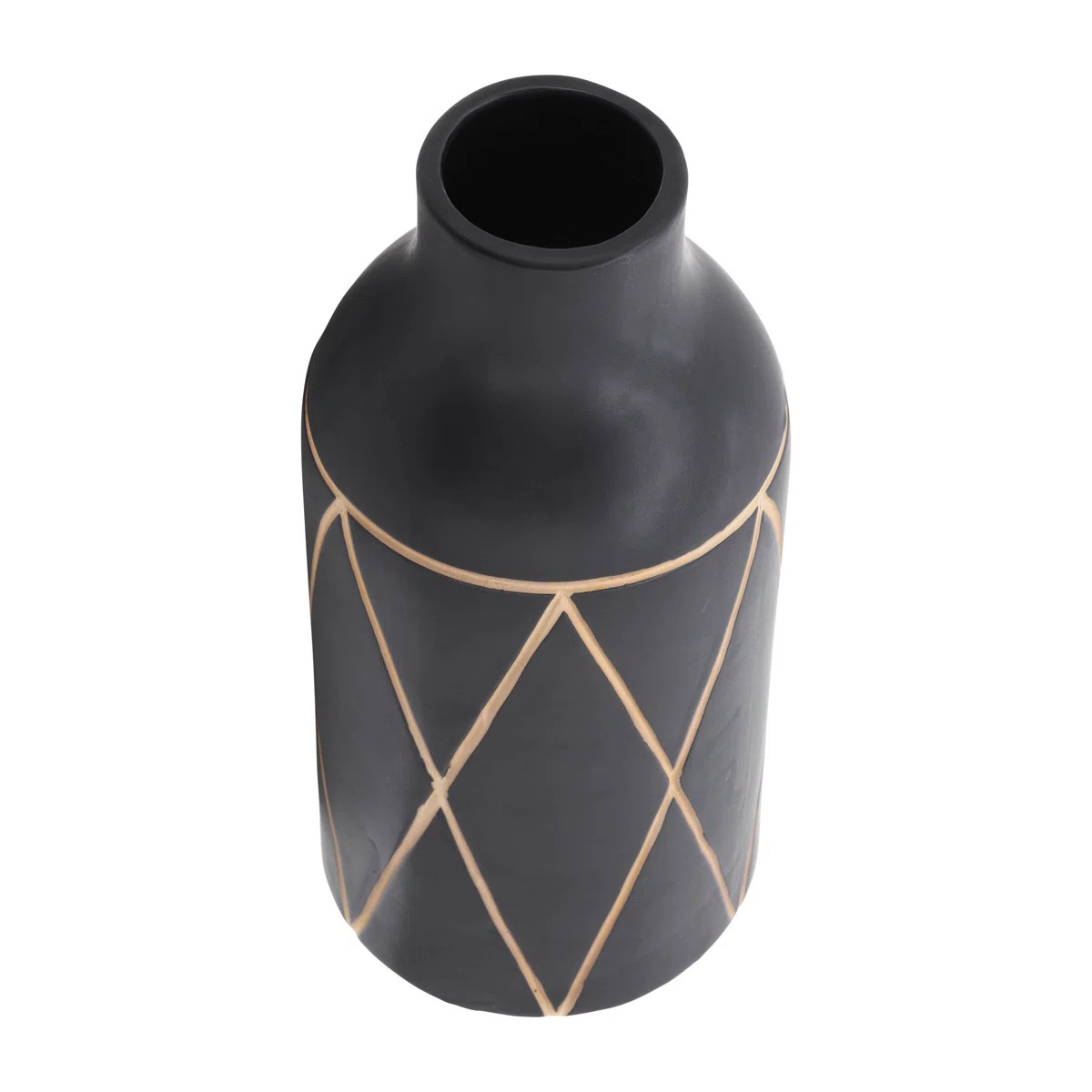 Vase Stoneware Ceramic Geometric Pattern 16 Inch Black Boho Home Office Bedroom Living Room Decor... | Wayfair North America