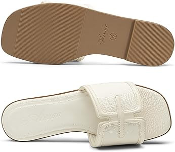 Athlefit Flat Sandals for Women Dressy Summer Square Open Toe Comfortable Slip On Beach Slide San... | Amazon (US)