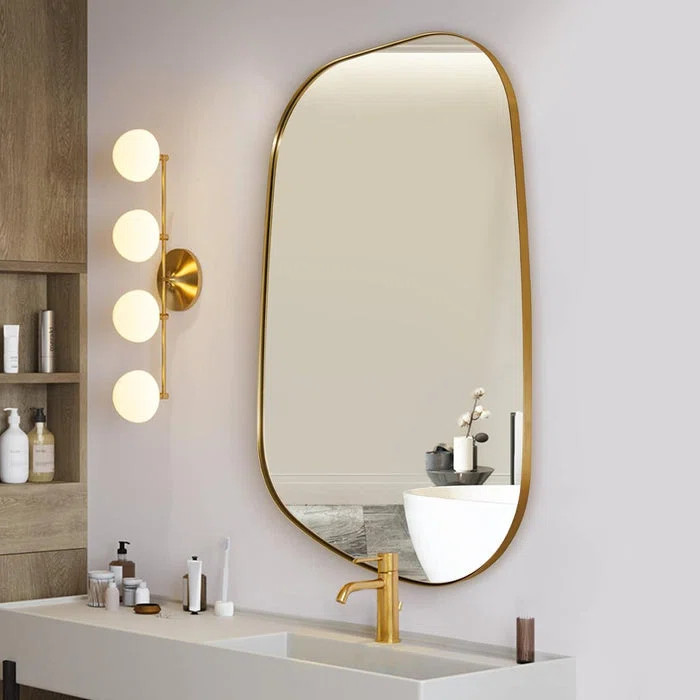 Mercer41 Huldrik Asymmetrical Irregular Bathroom Wall Mirror | Stainless Steel Frame & Reviews | ... | Wayfair North America