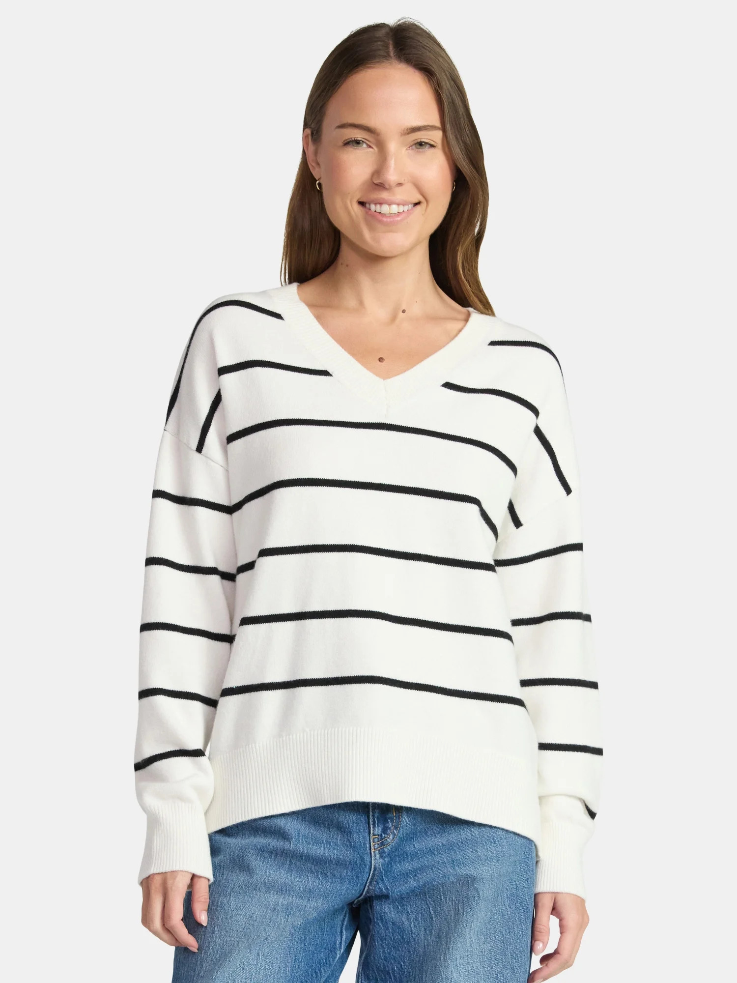 Time and Tru Women's V Neck Pullover Sweater, Lightweight, Sizes XS-XXXL - Walmart.com | Walmart (US)