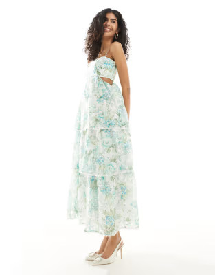 Forever New tiered midaxi dress in green and blue floral | ASOS (Global)
