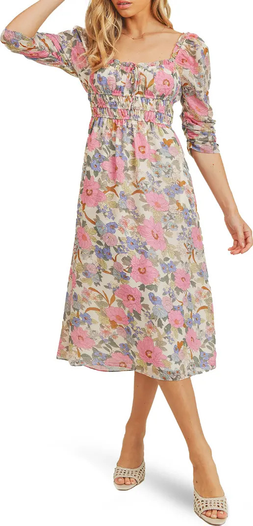 LUSH 1/2 Sleeve Vintage Print Empire Waist Midi Dress | Nordstromrack | Nordstrom Rack