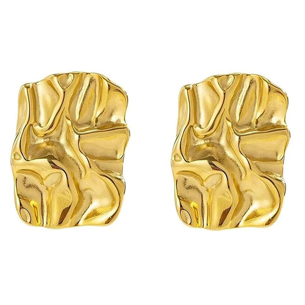 Geometric Rectangle Simple Gold Stud Earrings for Women Girls,Irregular Hammered Chunky Statement... | Amazon (US)