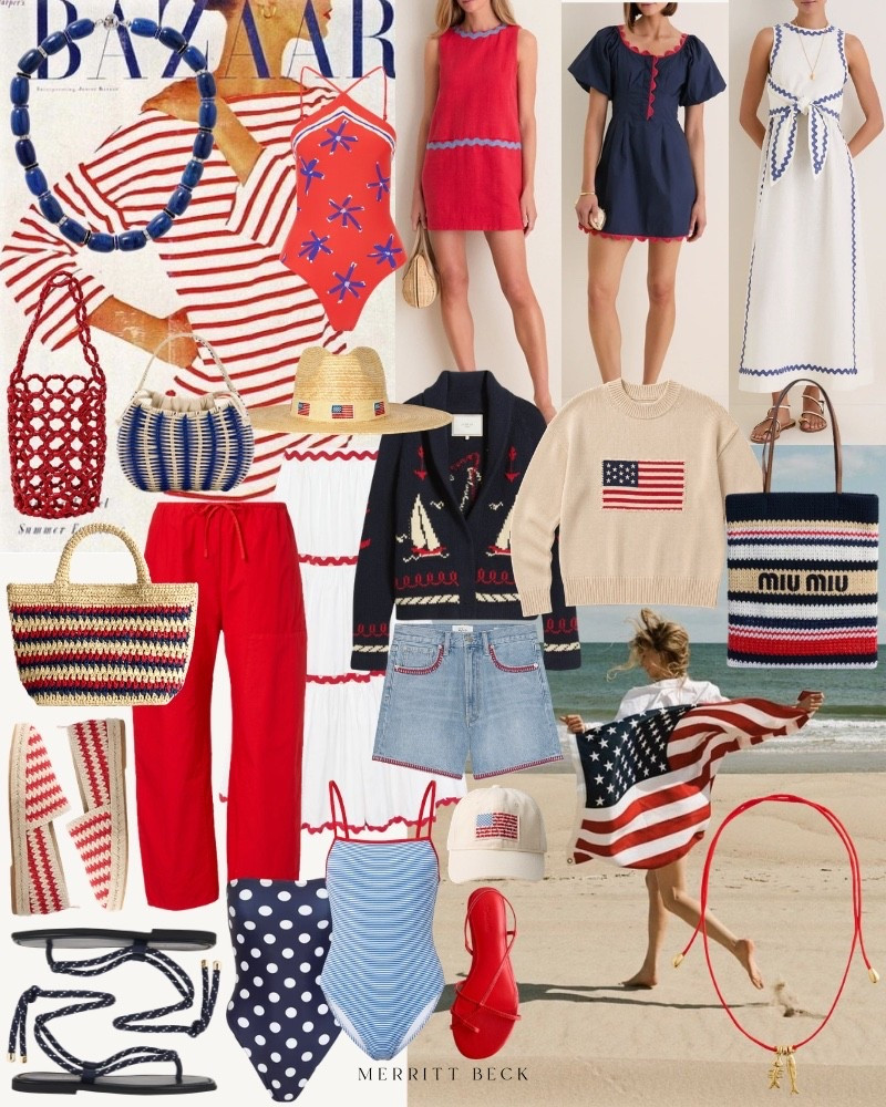 4th of July style inspiration! Red bag is by Hat Attack and the red necklace is by eliou. 🇺🇸