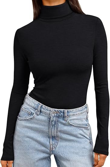 Trendy Queen Women's Turtleneck Long Sleeve Shirts Spring Fashion Basic Thermal Underwear Tops Wi... | Amazon (US)