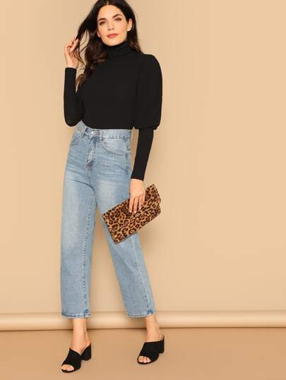 High Neck Rib-knit Solid Bodysuit | SHEIN