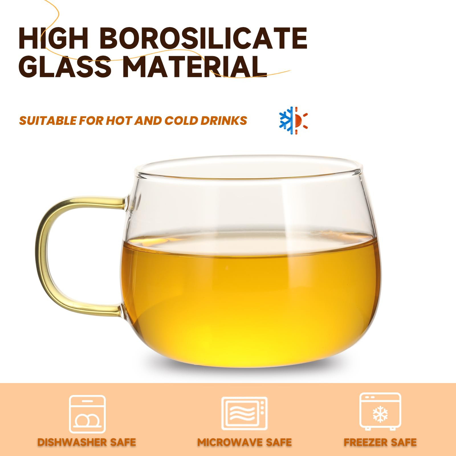 GURUDAR Glass Tea Cups Set of 4, Clear Borosilicate Glass Teacups with Colorful Handle for Tealov... | Amazon (US)