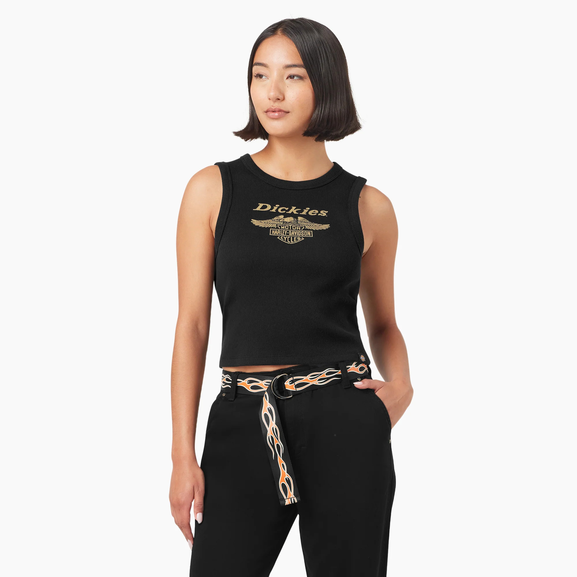 Dickies x Harley-Davidson Women's Racerback Cropped Eagle Tank Top in Black size XL | Dickies