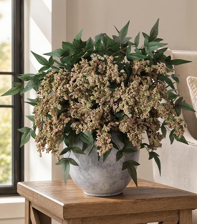 Faux Plants Indoor 3 Pcs 35 Inch Artificial Nandina Berry Stem for Vase Realistic Faux Berry Spra... | Amazon (US)