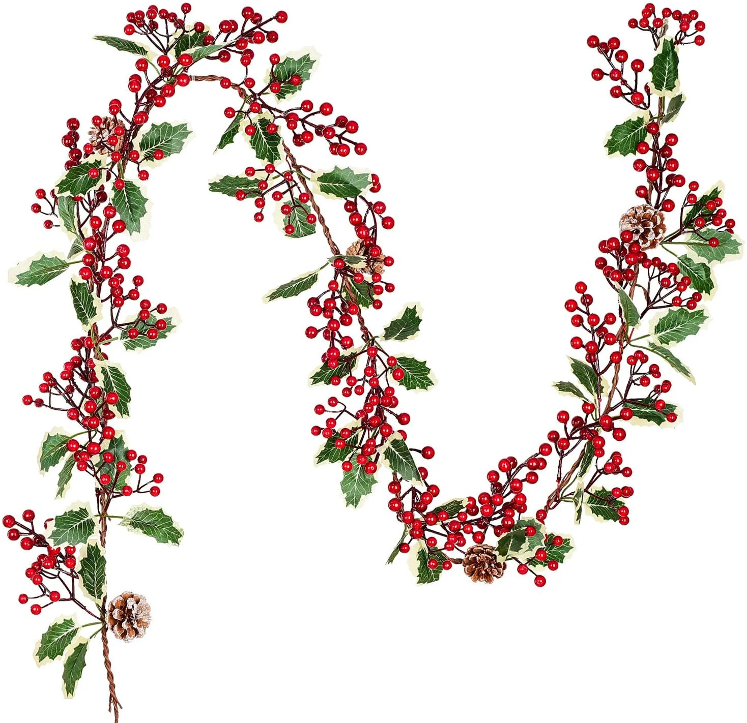 Coolmade Red Berry Christmas Garland with Pine Cone Garland Green Leaves 7ft Artificial Red Berry... | Walmart (US)