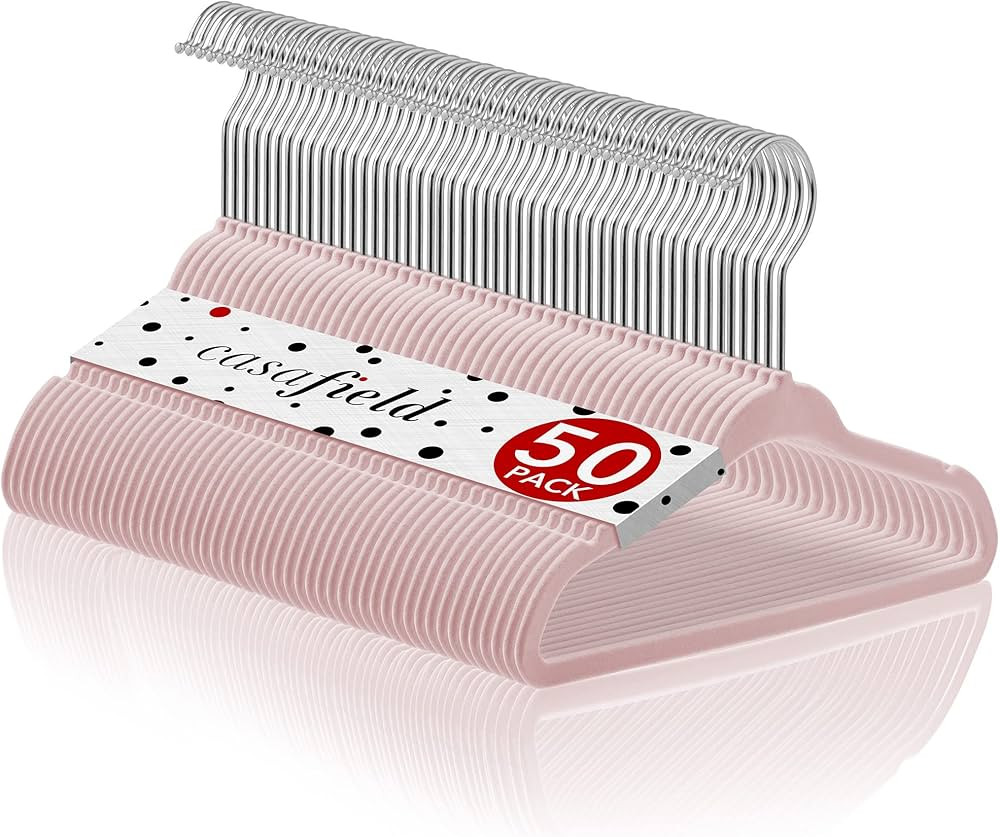 Casafield 50 Velvet Baby Hangers - 11" Size for Infant & Toddler Clothes - Light Pink | Amazon (US)