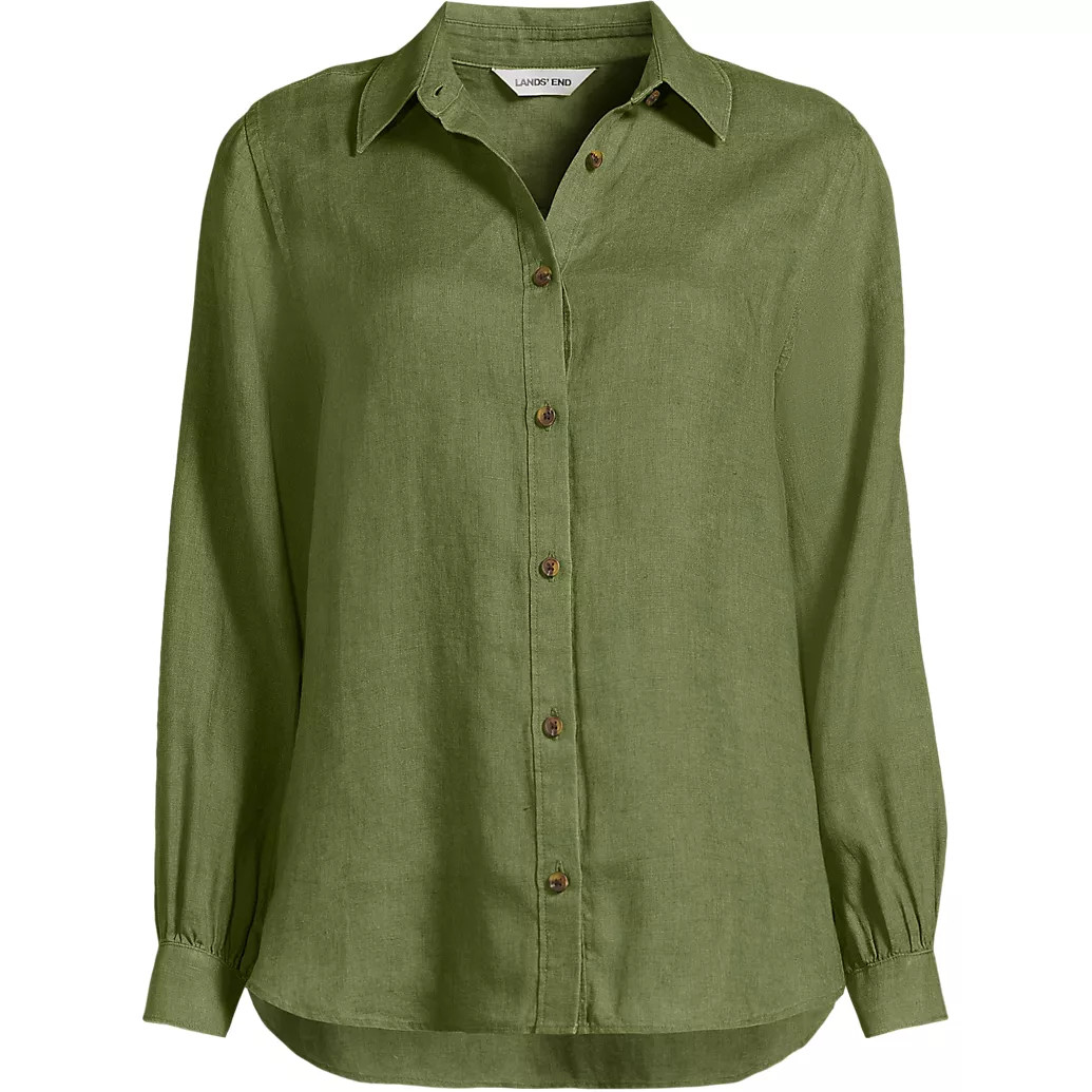 Women's Linen Long Sleeve Feminine Shirt | Lands' End (US)