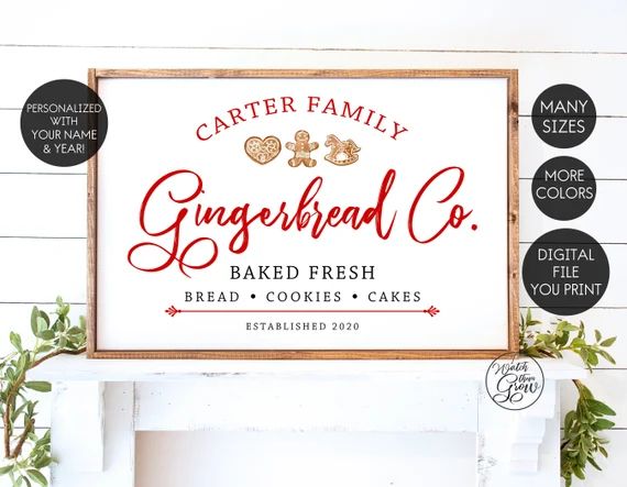 Personalized Gingerbread Co Bakery Sign, Printable Christmas Bakery Sign, Baker Christmas Gift, M... | Etsy (US)