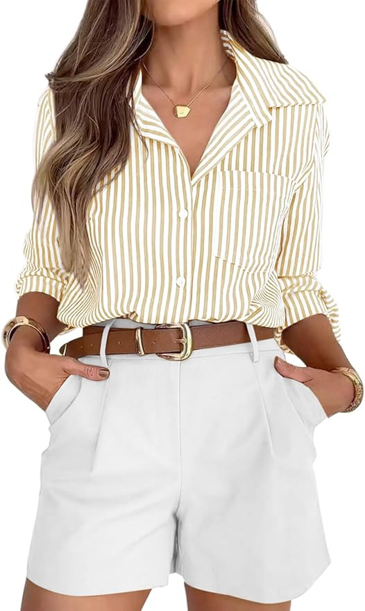 siliteelon Striped Button Down Shirts for Women Dress Shirts Long Sleeve Casual Collared Office W... | Amazon (US)