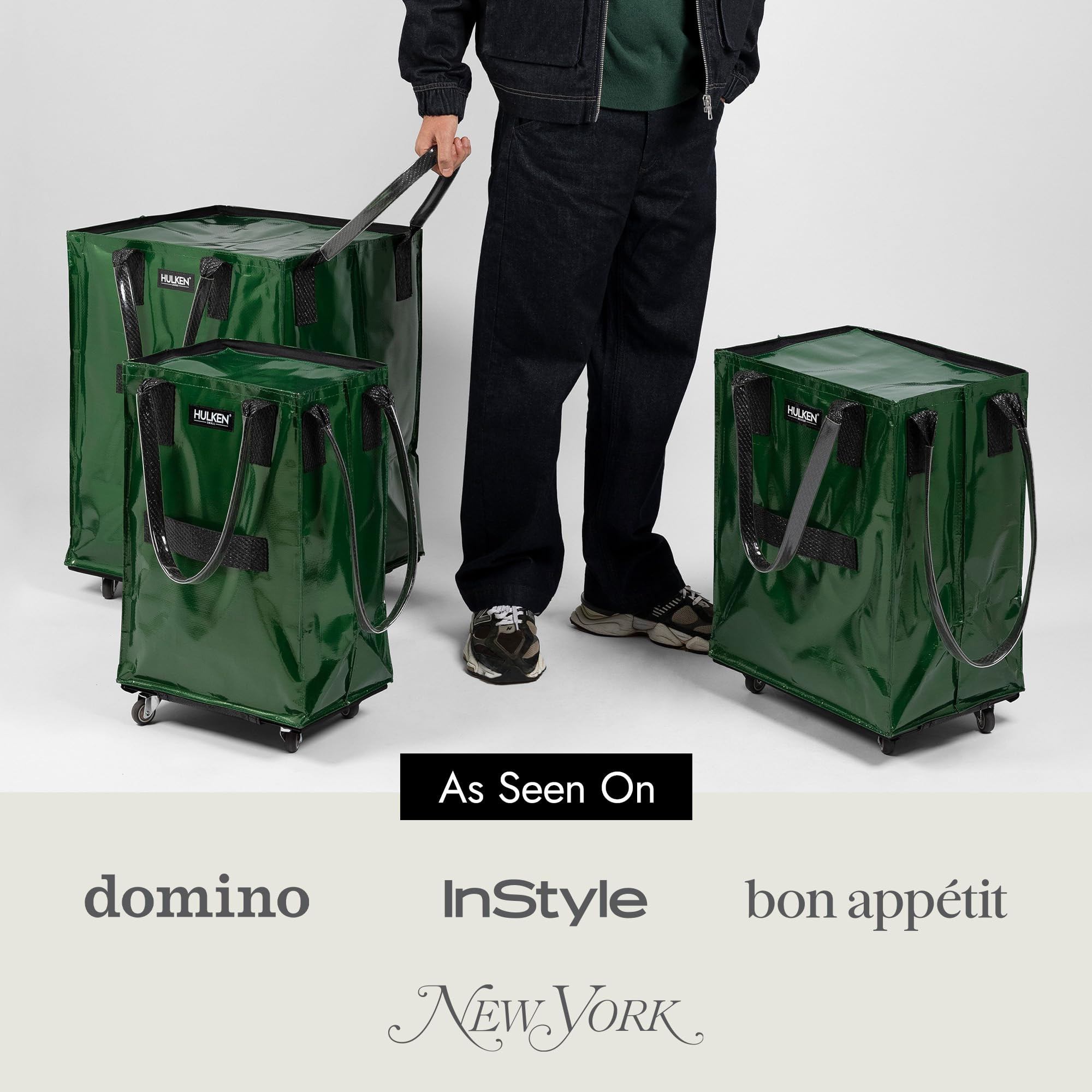 HULKEN - (Large, Forest Green) Reusable Grocery Bag On Wheels, Shopping Trolley, Rolling Tote, Zipper Closure, Lightweight, Carries Up to 66 lb, Folds Flat, Unbreakable Handles | Amazon (US)