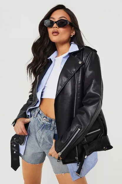 Oversized Faux Leather Biker | Boohoo.com (US & CA)