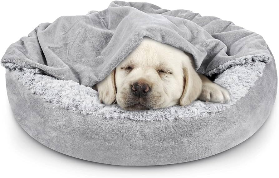 JOEJOY Small Dog Bed Cat Bed with Hooded Blanket, Cozy Cuddler Luxury Puppy Pet Bed, Donut Round ... | Amazon (US)