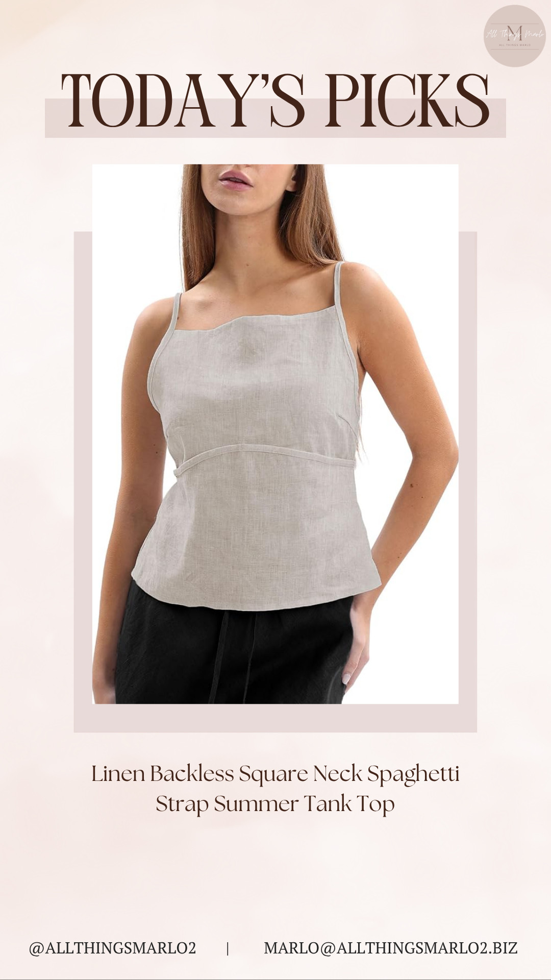 Linen Backless Square Neck Spaghetti Strap Summer Tank Top 

 #LTKSeasonal #LTKWorkwear #LTKTravel