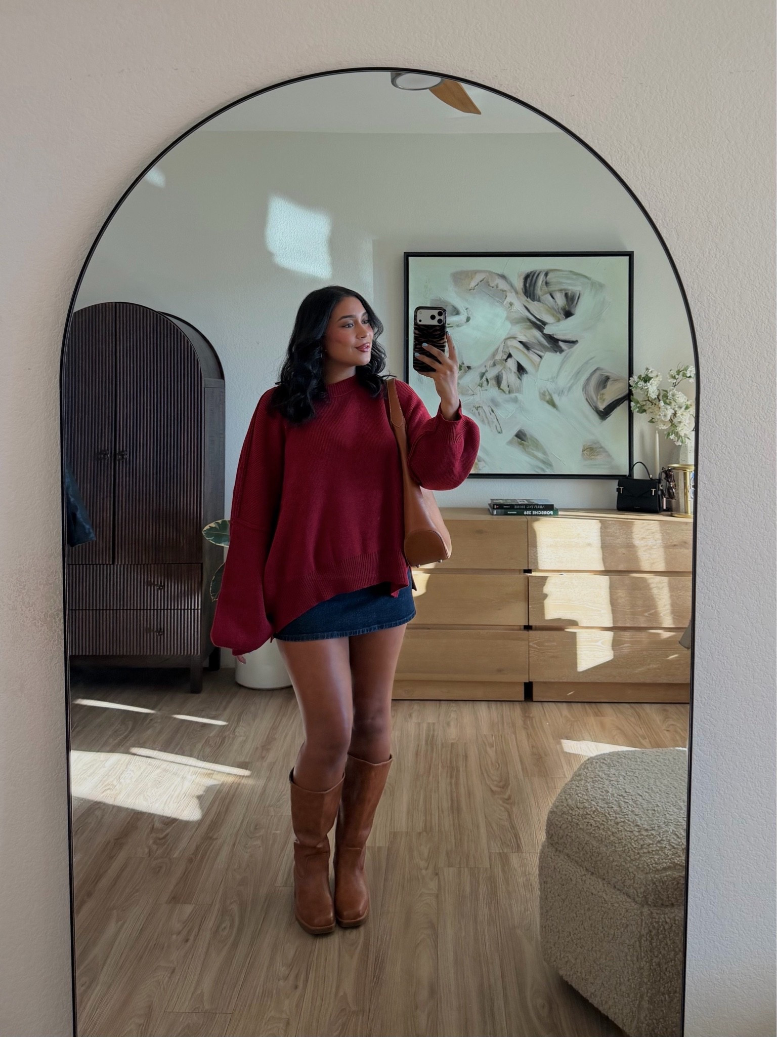 casual fall outfit, sweater & mini skirt combo (runs true to size)